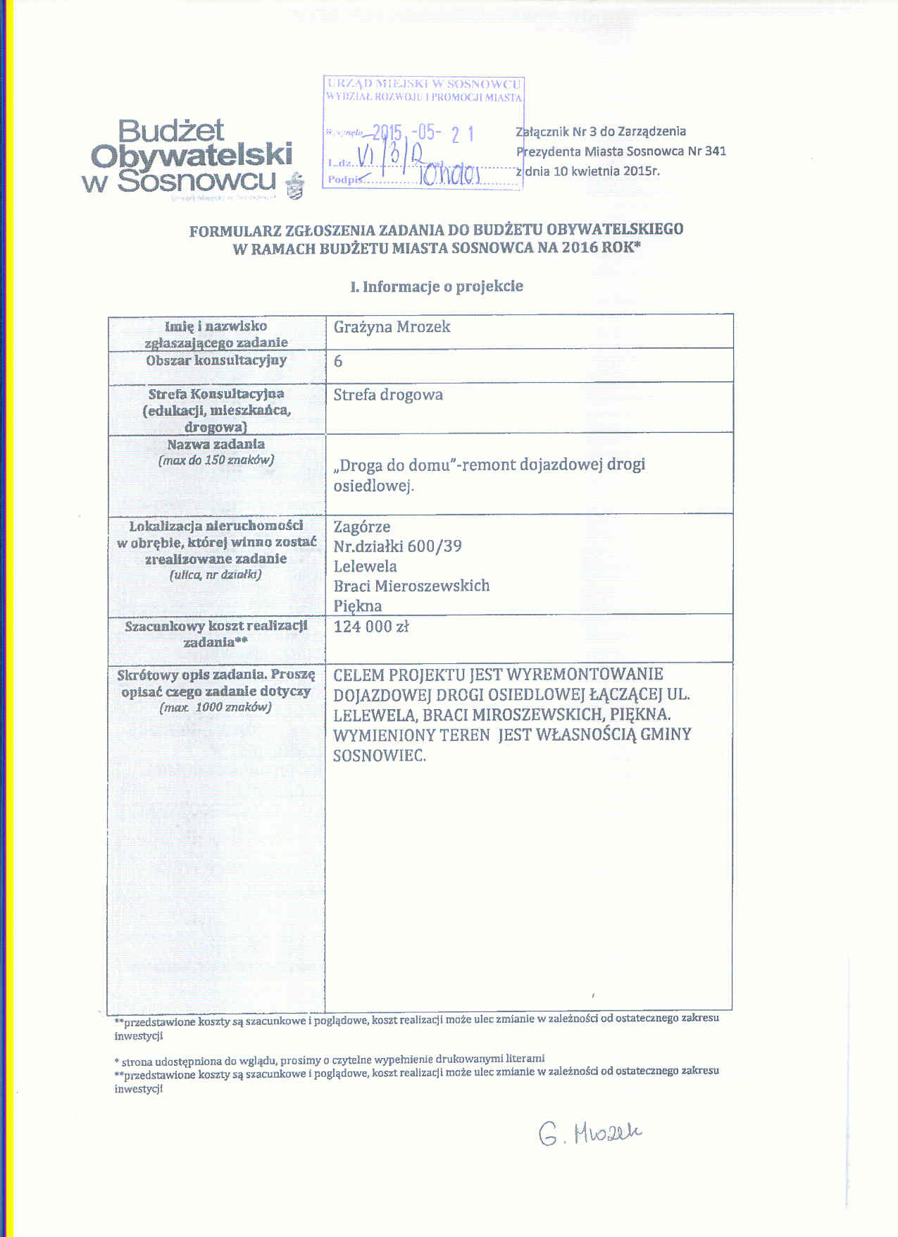 Skan formularza projektu